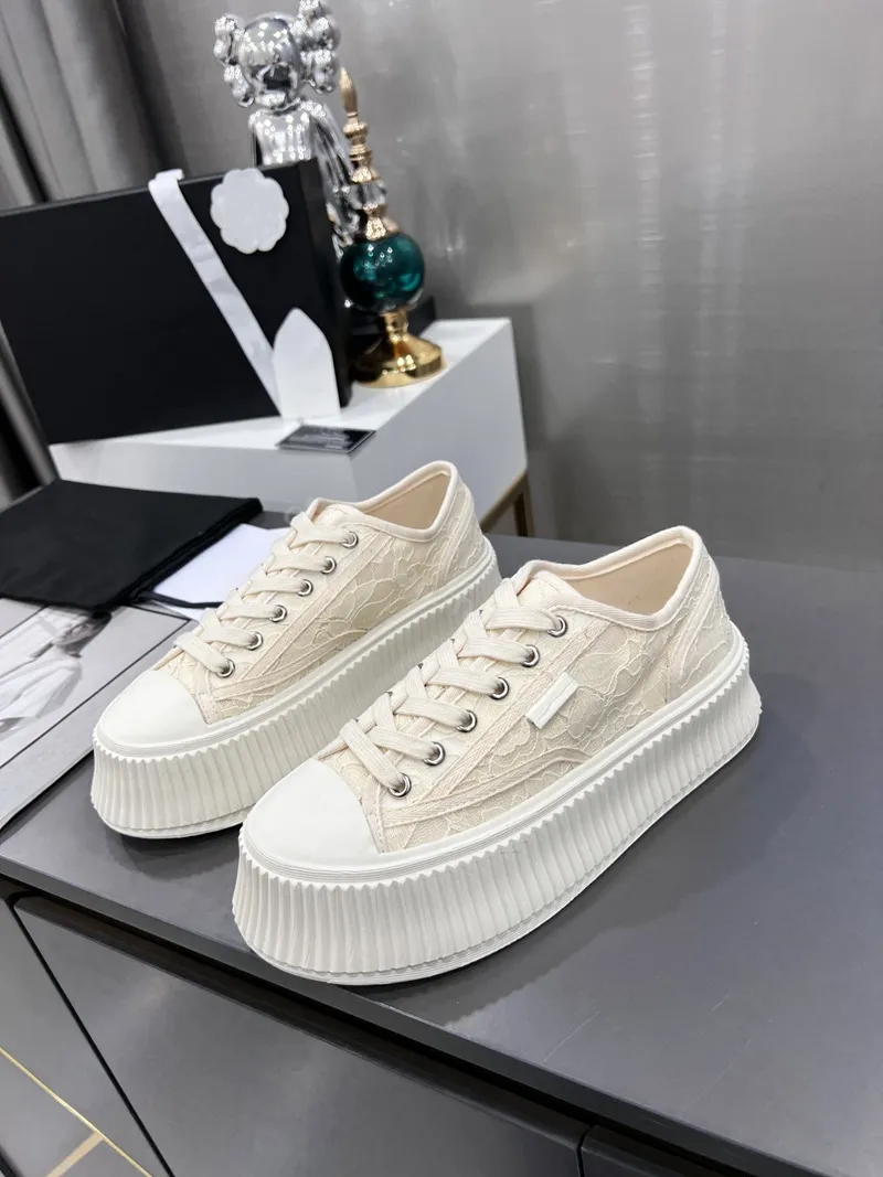 Vrijetijdsschoenen Hardloopschoenen met veters Damesschoenen Sneakers Wit Dames Reizen Leer Kant canvas Dame Dikke zolen Designer Platform Gym sneaker 100%