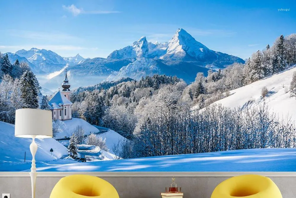 Fonds d'écran Personnaliser les peintures murales Scène de neige pour les murs de la chambre à coucher du salon Po 3D Fond d'écran