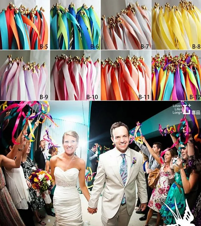 Varinha mágica colorida fita de fadas varinhas de fita de casamento com sino girando streamer favores de casamento decoração de casamento suprimentos de festa zz