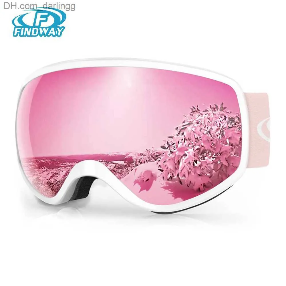 Skidglasögon Findway 3-10 år gamla barnskidglasögon Justerbar anti-dimma UV-skyddsskidglasögon för flickor Skidåkning Snowboard Sports Q230831