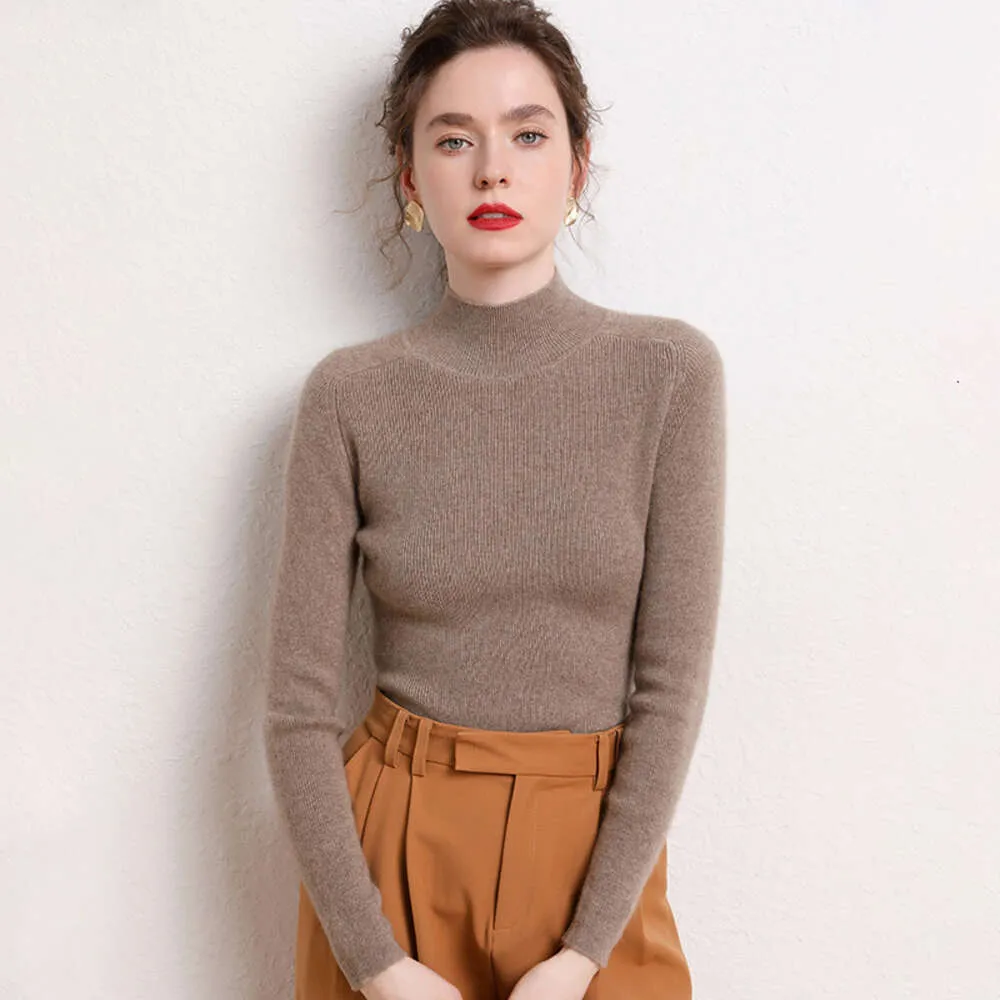 Worsted Cashmere Sweater Womens Half High Collar Pure Autumn And Winter Bottom Shirt Tight Fitting Thin Skinny