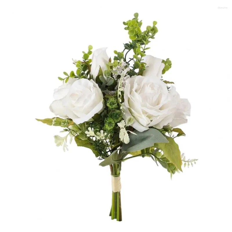 Decorative Flowers Artificial Flower Bouquet A Vase Pastoral Style Silk Arrangement White Rose Decor For Bedroom Home