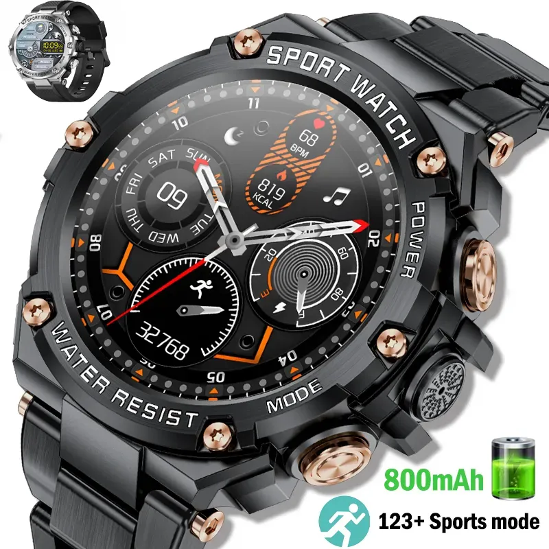 Smart Watch per sport all'aria aperta da uomo 800mAh batteria a lunga durata chiamata Bluetooth Smartwatch fitness tracker impermeabile per ios Android