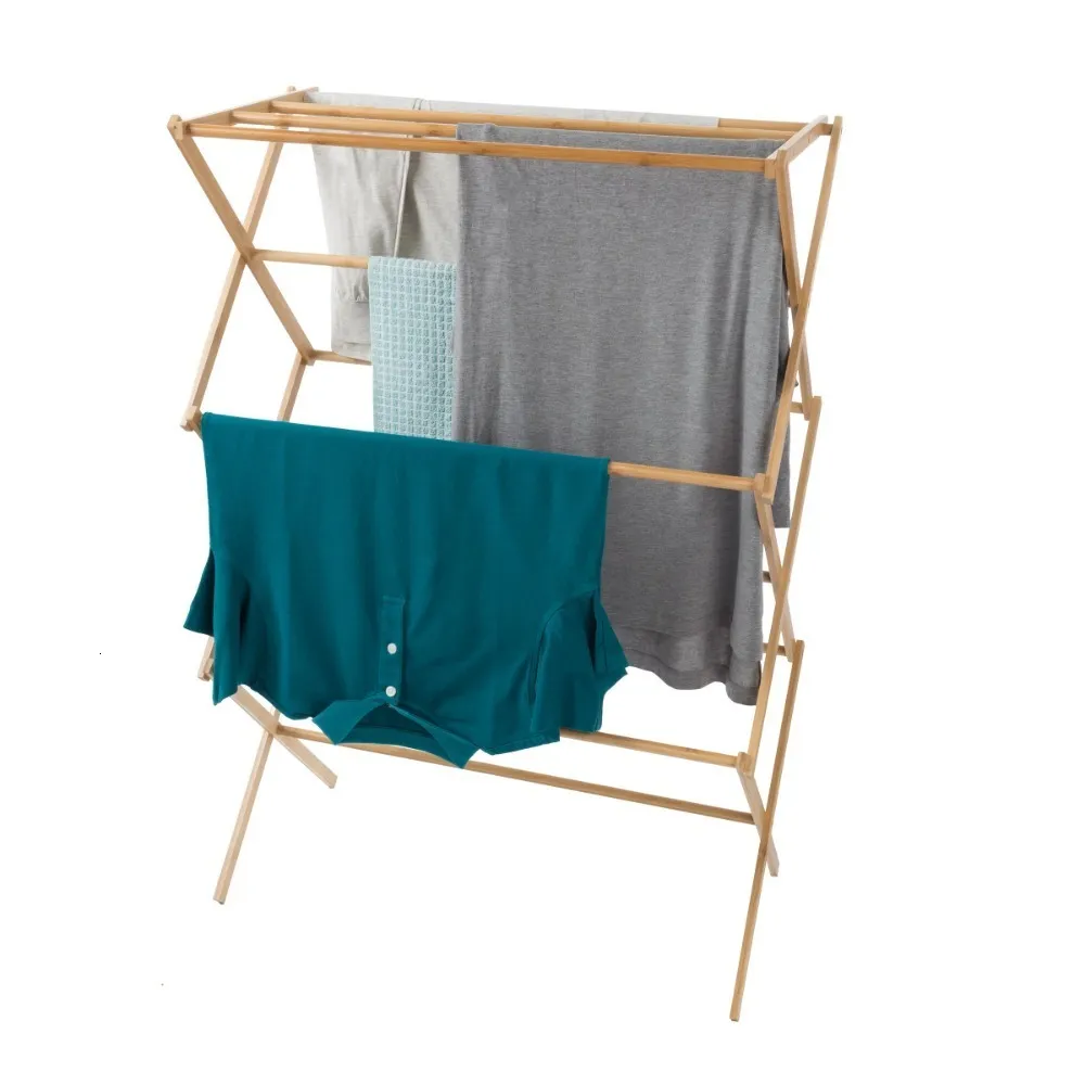 Hangers Racks Portable Bamboo Clothes Drying Rack Collapsible and Compact for IndoorOutdoor Use 230830