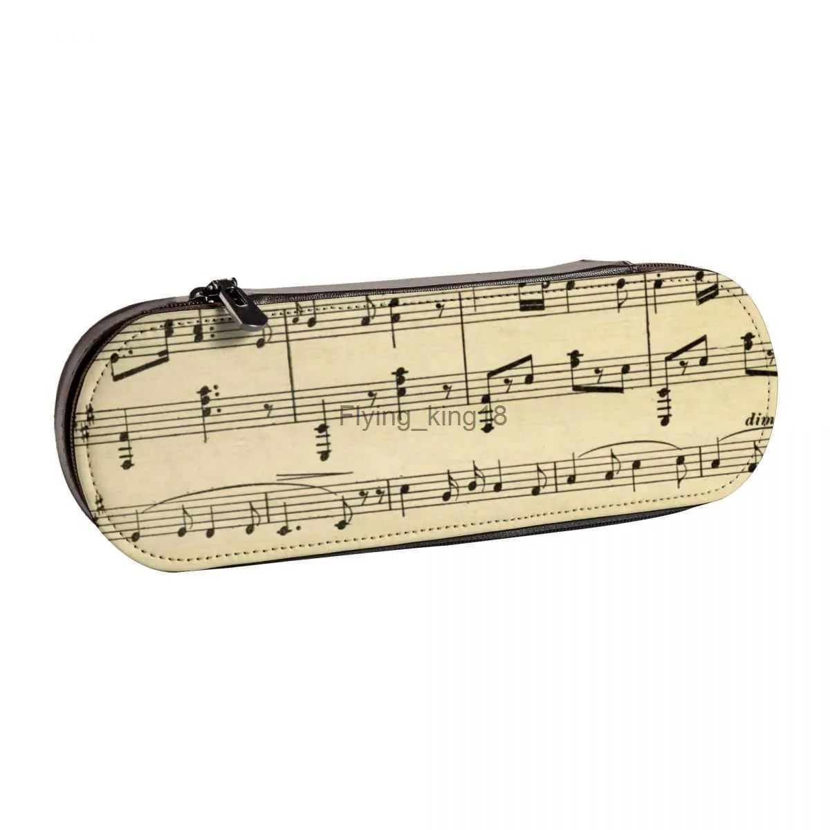 Pencil Bags Antique Sheet Music Hard Pencil Case Vintage Print Cute Quality Leather Pencil Box Elementary School Teens Zip Pen Pouch HKD230901