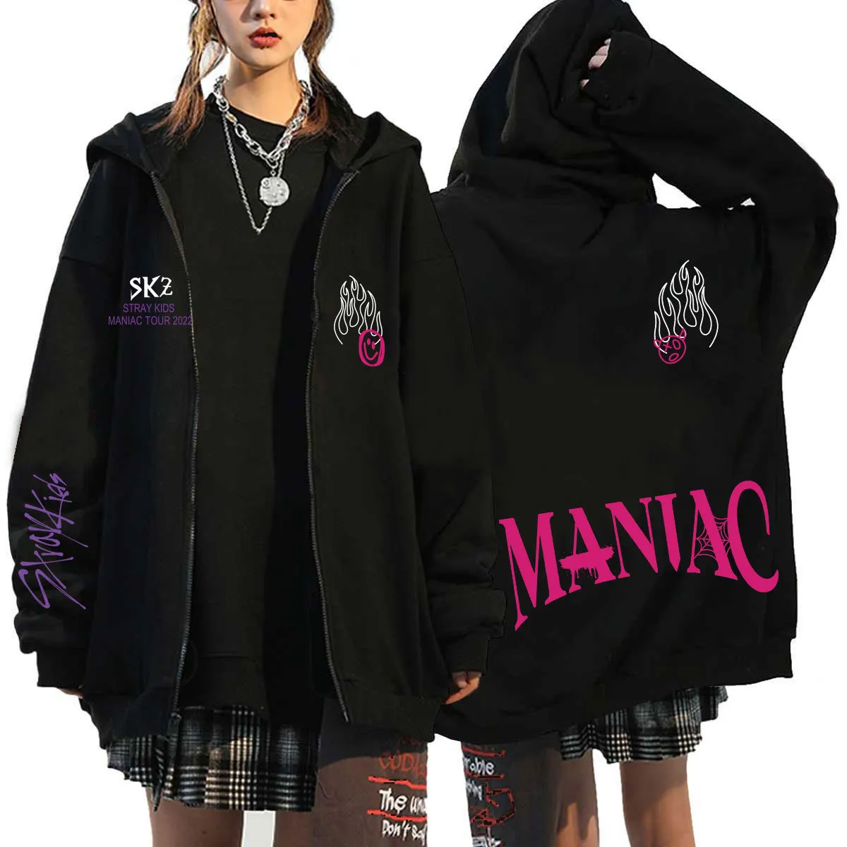 Men's Harajuku Stray Kids 5-Sta Printed Zipper Hoodie Casual