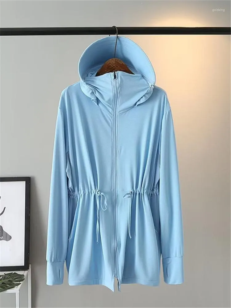 Outerwear Plus Size Women's Clothing Summer Jacket Zip-Up Hooded Sunscreen With Detachable Hood And Drawstring Waist Light