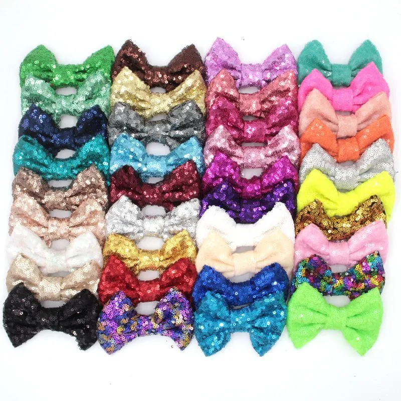 Accessoires pour cheveux 50 pièces/lot 73 couleurs paillettes 4 "Paillettes nœuds en désordre pour enfants bricolage chapeaux pinces à cheveux enfants arc bandeau filles accessoires de cheveux 230830