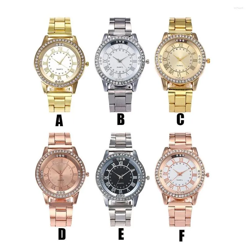 腕時計女性の豪華な腕時計ファッション光沢のあるラインストーンステンレス鋼アナログクォーツ時計カジュアルレディース
