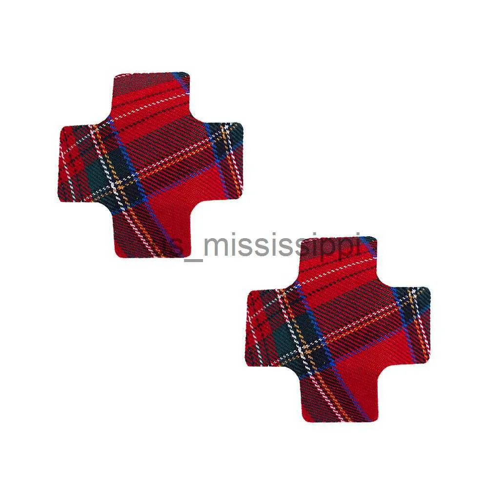 Breast Pad Women's Sexy 1pair Red Plaid Nipple Cover Protector Reusable Breast Wear Silicone Nipple Pasties Bra Chest Stickers Christmas x0831
