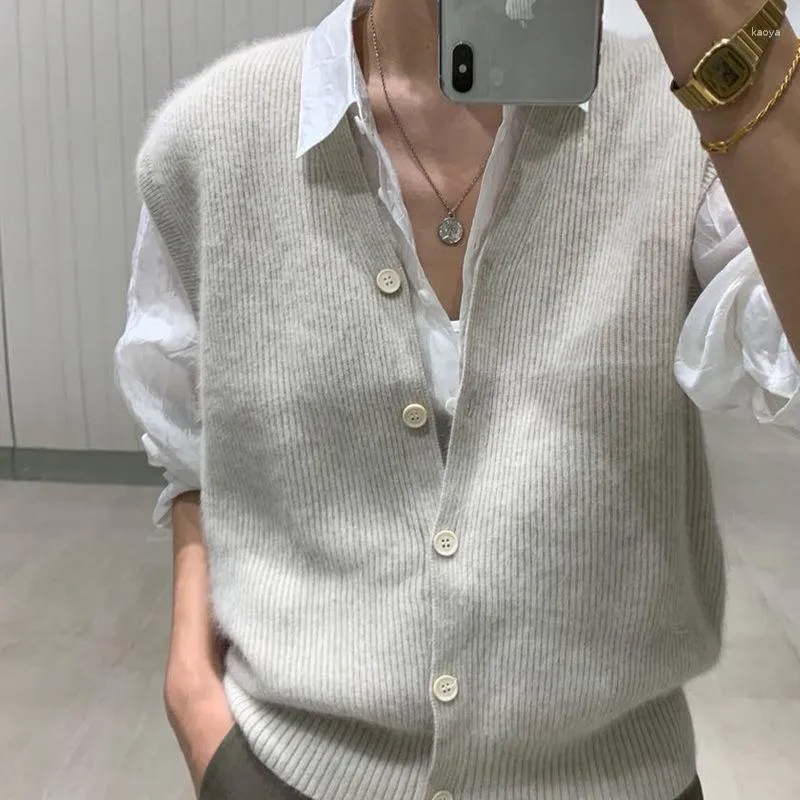 Pulls pour femmes Deeptown Casual Solid Pull Gilet Femmes Old Money Style Basic Sans manches Cardigan tricoté Mode japonaise Col V Doux