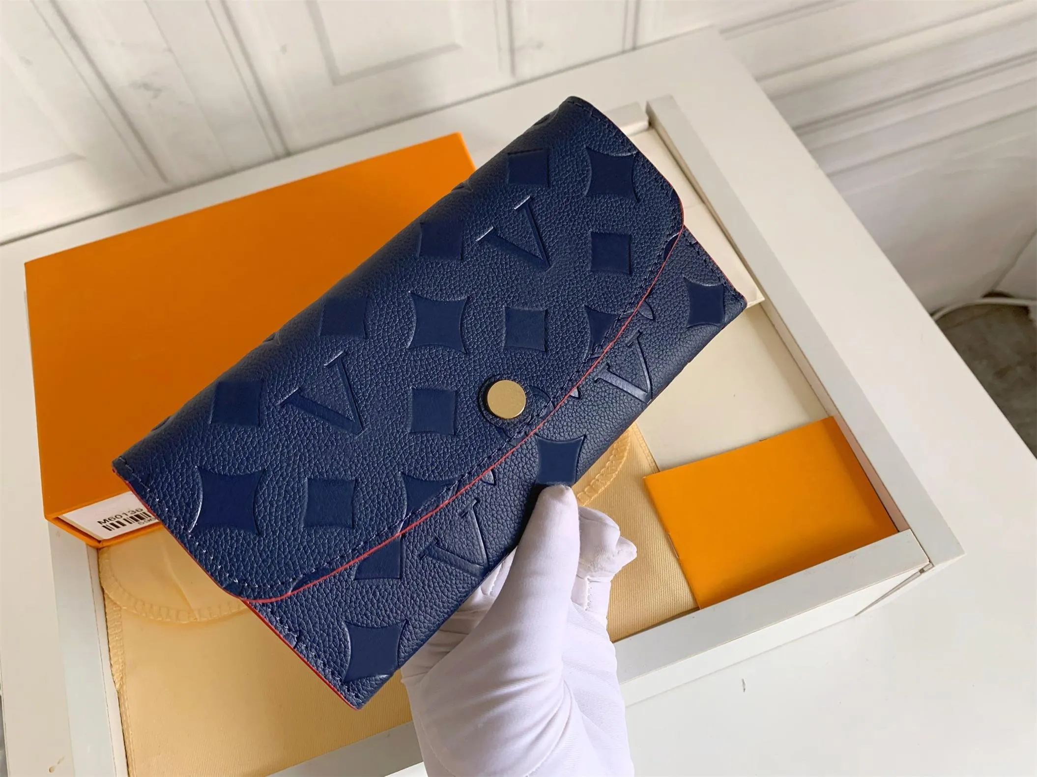 2023 Designer-Geldbörsen Luxus-Umschlag Geldbörse Herren Damen Clutch Hochwertige geprägte Blumen-Reißverschluss-Münzgeldbörsen Kartenhalter Box Staubbeutel