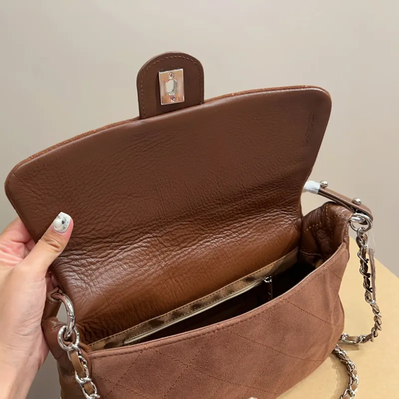 French Classic Suede Designer Crossbody Bag Luxury Famous Paris Chain Shoulder Bag Women`s Fashion Rhomb Pattern Underarm Bag Casual Handbag Double Shoulder Straps