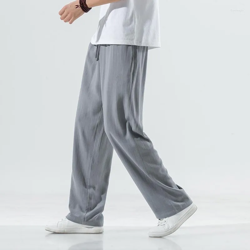 Ethnic Clothing High Drop Summer Straight Linen Pants For Men Traditional Chinese Style Tang Suit Casual Men's Solid Sport Mopping