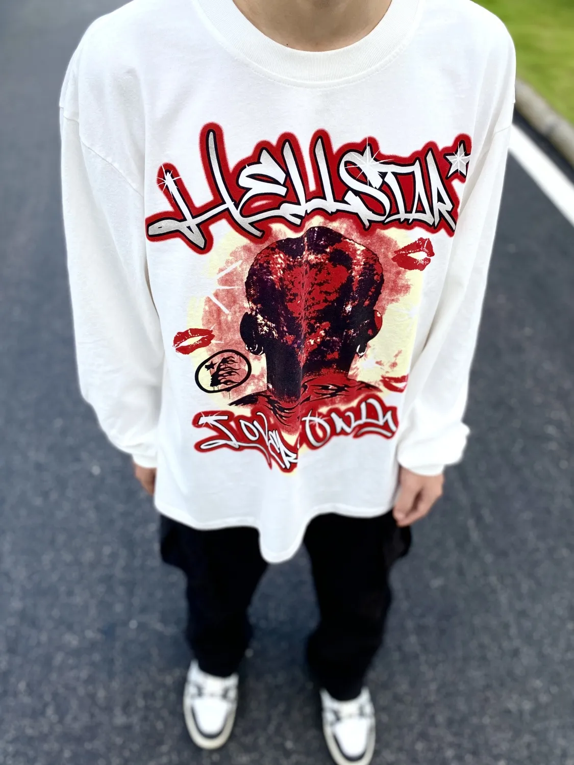 HELLSTAR Rodman Flame Heart limited American street graffiti hip hop style High street long sleeve Men Sweatshirts round neck outdoor casual Street Hoodies SMLXL