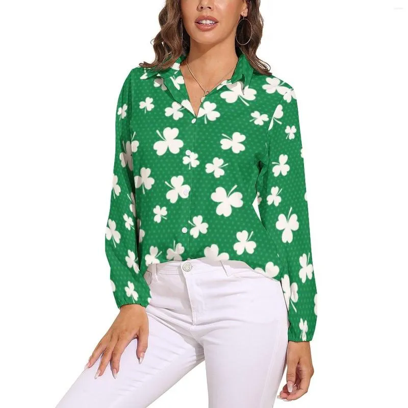 Chemisiers pour femmes motif trèfle chemisier à manches longues St Patricks Day Vintage femmes chemises surdimensionnées décontractées Design haut cadeau d'anniversaire