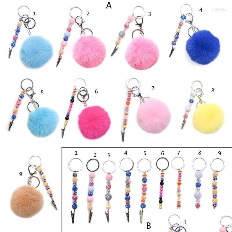 Keychains Lanyards Kontaktlöst kort Extractor Lång nagelknapp Cigaretthållare Business Clip med Faux Pom DropshipKeychains Fier Dhqhv