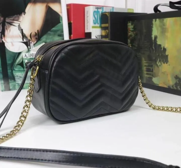 Kvinnor Black Marmont axelväskor Luxury Chain Crossbody Bag Handväskor Famous Designer Purse High Quality Female Message Bag Purset654