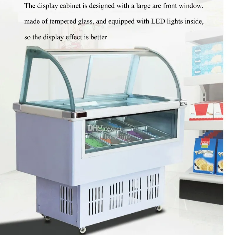 Ice Cream Display Cabinet Stainless Steel Freezers 6 Round Barrels 10 Square Barrels Popsicle Showcase Hard Ice Cream Storage Machine