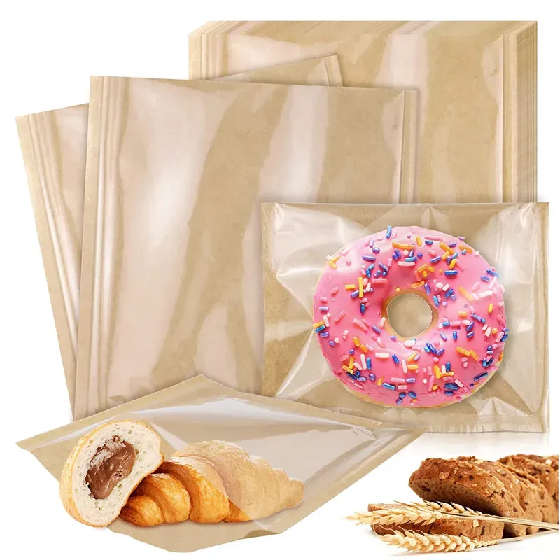 Sacos de padaria termosseláveis com janela, sacos de papel à prova de gordura para pastelaria, pão, sanduíche, produtos assados, presente