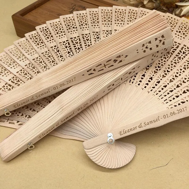 in bulk personalized wood wedding favours fan party giveaways sandalwood folding hand fans