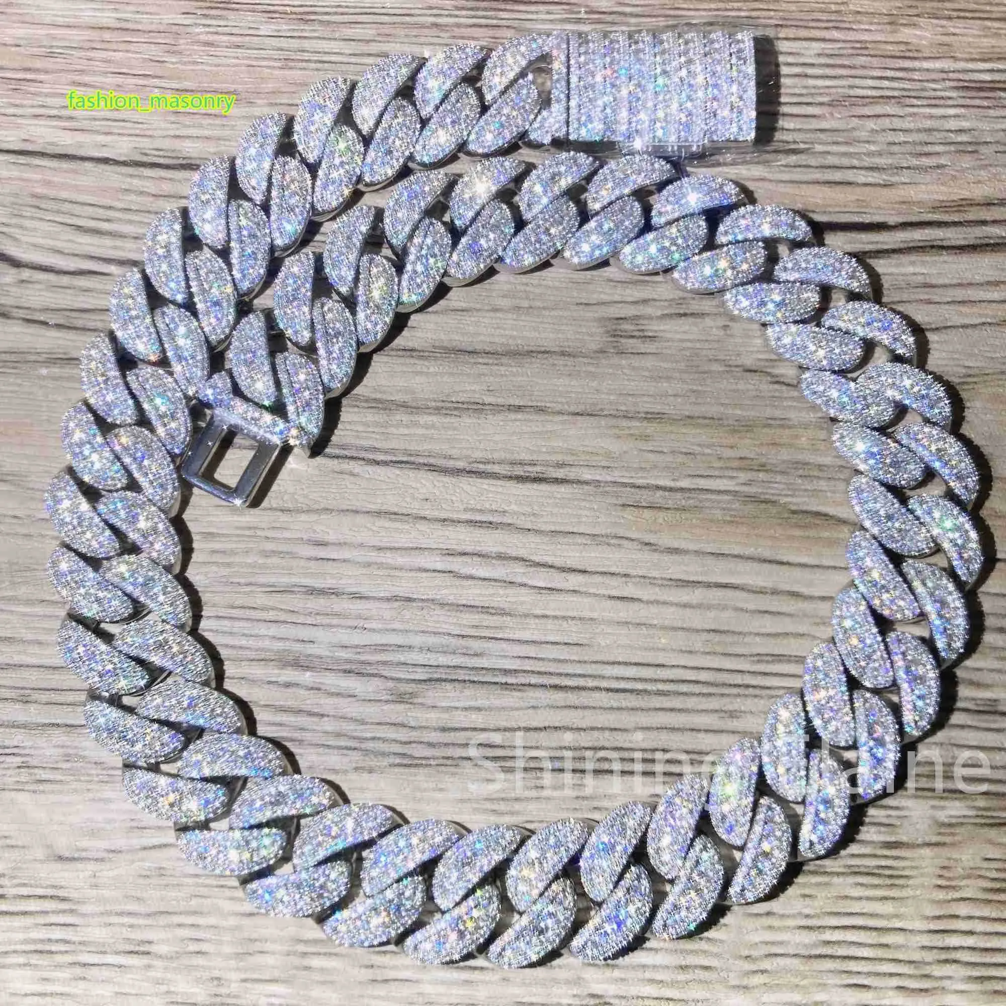 Nieuw aankomsten Moissanite Diamond Silver 925 Hip Hop Necklace Sieraden Cuabn Link Keten Sieraden Men Ketting