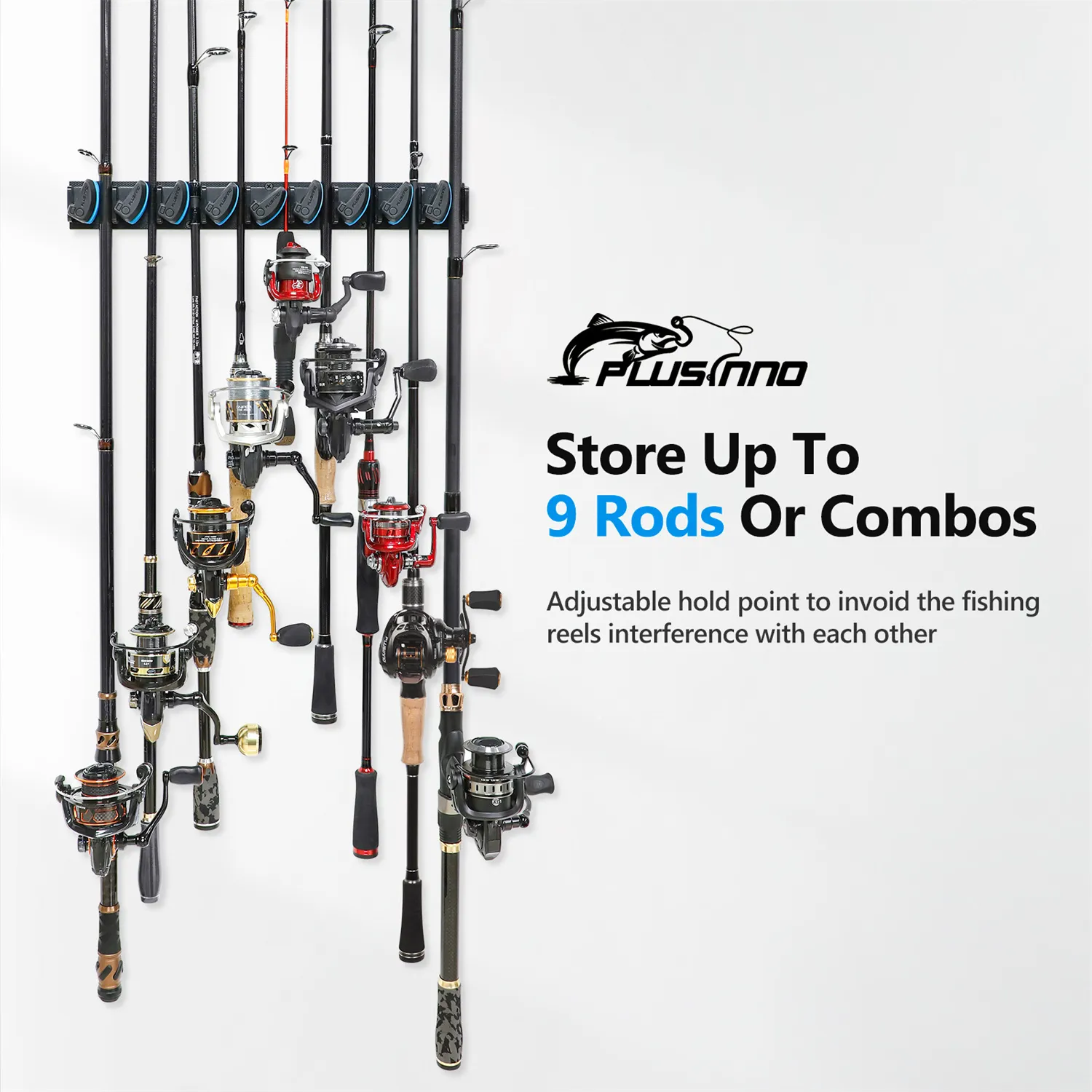 Fishing Accessories PLUSINNO Vertical Wall Mounted Fishing Rod Holder Pole  Rack Holds Up To 9 Rods Or Combos 230831 From Huan0009, $34.72