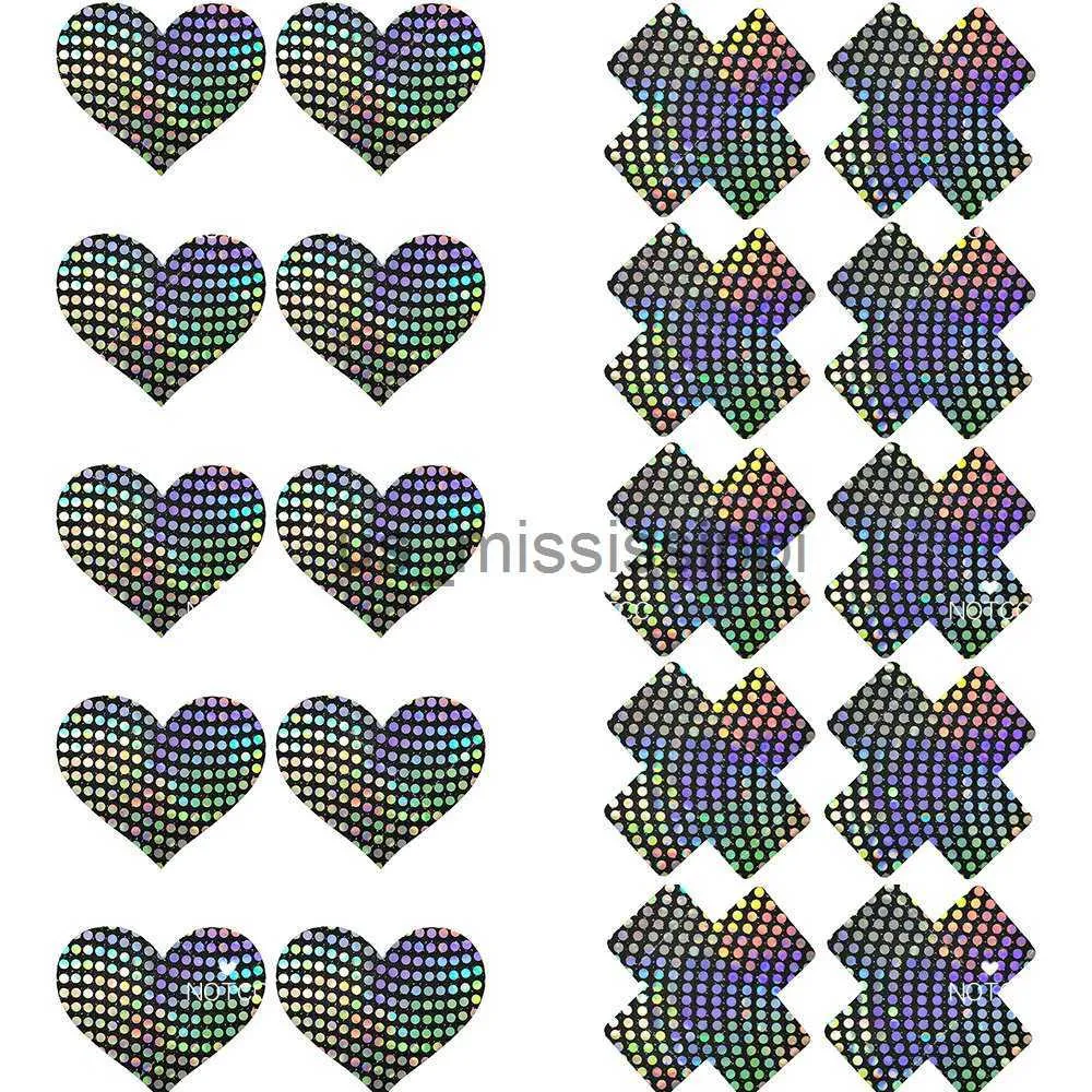 Breast Pad NOTCC 10 Pairs Laser Sequins Dots Nipple Covers Stickers Women Y2k Disposable Invisible Breast Pasties Breathable Heart Cross x0831