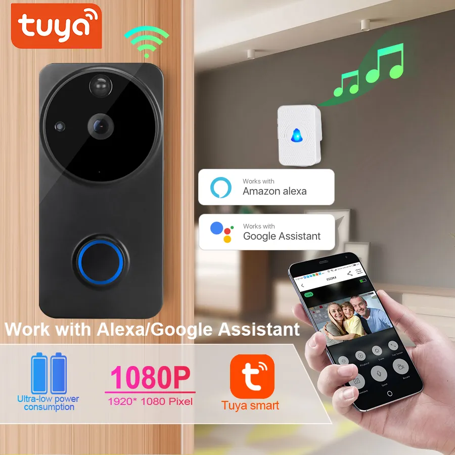 Visiophone Tuya 1080P WiFi Sonnette Alexa Google Home IP54 Étanche  Extérieure Sans Fil Interphone Intelligent Caméra 230830 Du 58,3 €