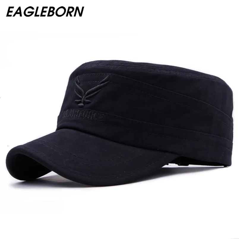 Berets Eagleborn 2023 Bomull broderad Eagle Flat Top Cap Women Men Caps Vintage Army Hat Cadet Military Patrol Unisex 230830