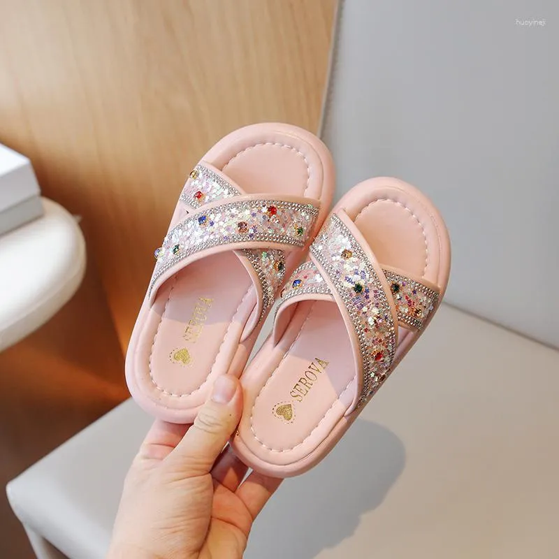 Chinelo crianças princesa sapatos macio aberto-toe 2023 meninas sandálias strass doce crianças moda mary janes plataforma desempenho