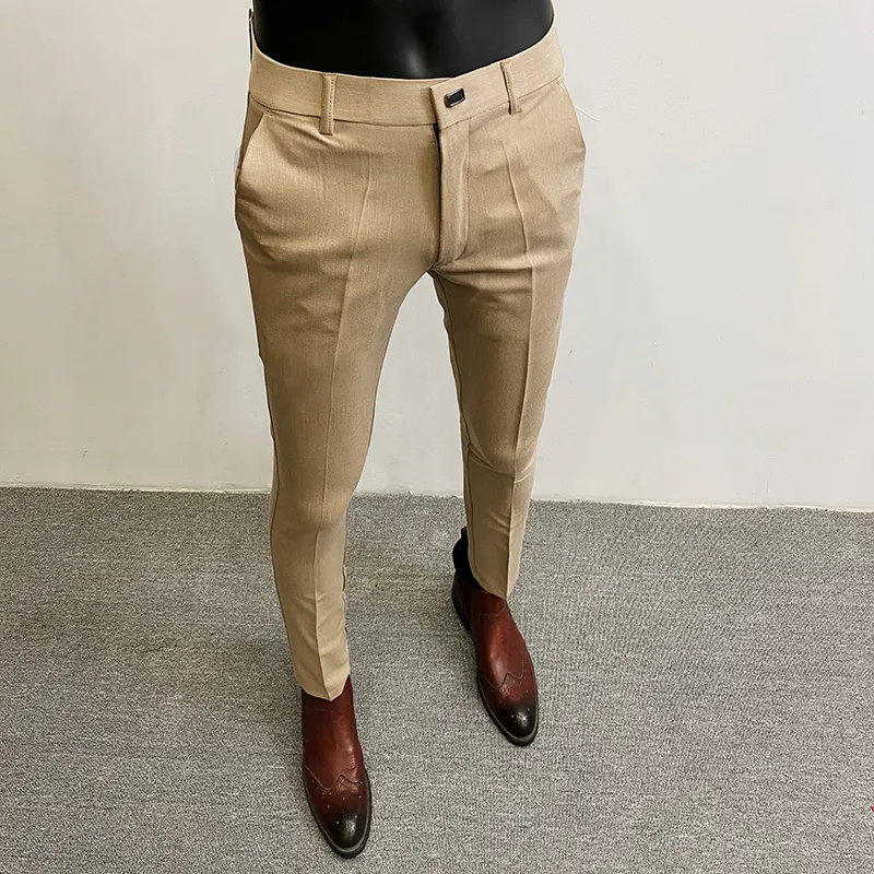 Herenbroeken mannen passen formele broeken pantalone Hombre stretch slanke massieve kleur casual jurk volledige lengte mode kleding 230830