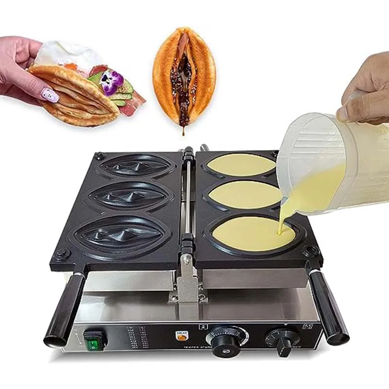 3 datorer Abalone Form Electric Waffle Maker med avtagbara plattor, non Stick Vagina Waffle Machine Hot Dog Baker, Strange Shape Sausage Female Pussy Grill Waffle Baker