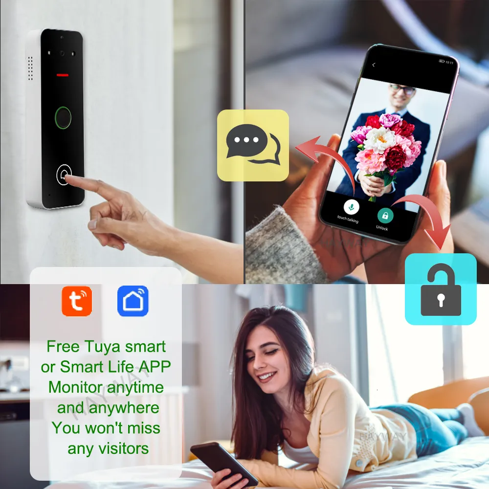 Видео дверные телефоны Hayway Wireless Wi -Fi Дверной звонок Tuya Phone  Home Intercom Камера IP65 водонепроницаемый отпечаток пальцев 230830