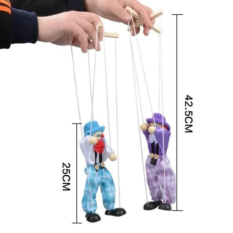 Party Favor 25cm Funny Party Vintage Colorful Pull String Puppet Clown Wooden Marionette Handcraft Joint Activity Doll Kids Children Gifts Q419