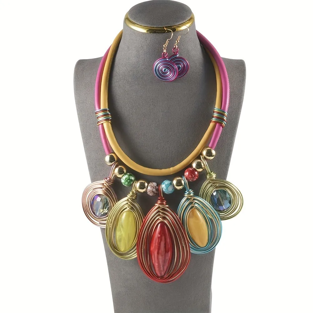 Naszyjniki wiszące etniczny w stylu artystycznym naszyjnik z zestawu kolczyki vintage kolorowe masywne kolczyki dla kobiet biżuteria ozdobna 230831