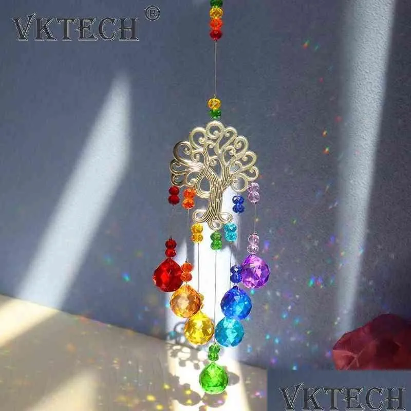 Décorations de jardin Crystal Wind Chime Arbre de vie Pendentif Light Catcher Ball Rainbow Maker Windchimes Sun Catchers pour fenêtre Weddi DH32E