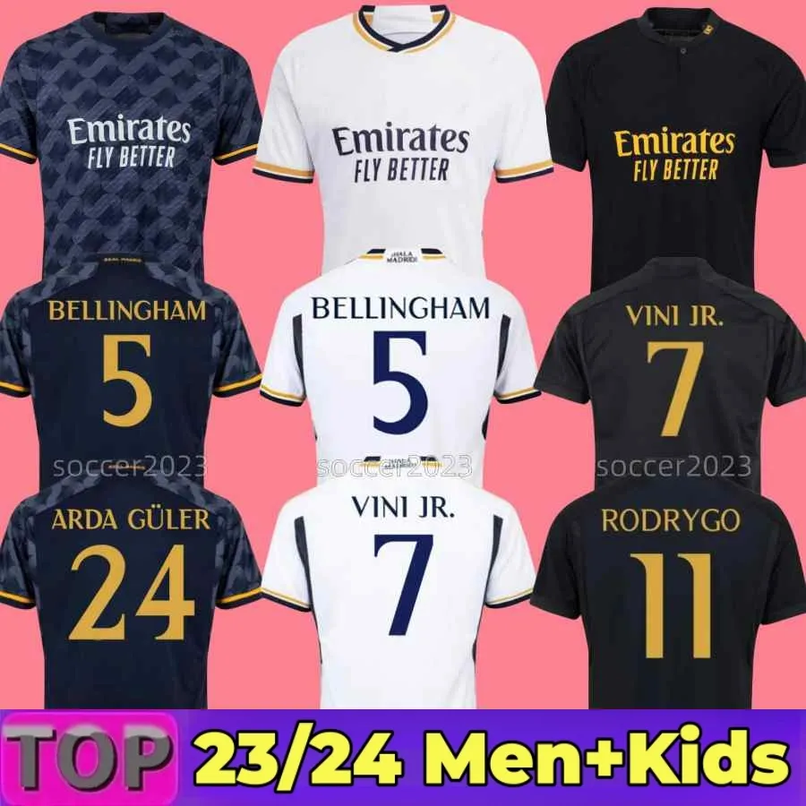 23/24 Футбольные майки Реал Мадрид Camisetas Kids Kit 2023 2024 Домашняя выездная третья 3-я футбольная рубашка VINI JR MODRIC BELLINGHAM COURTOIS ARDA