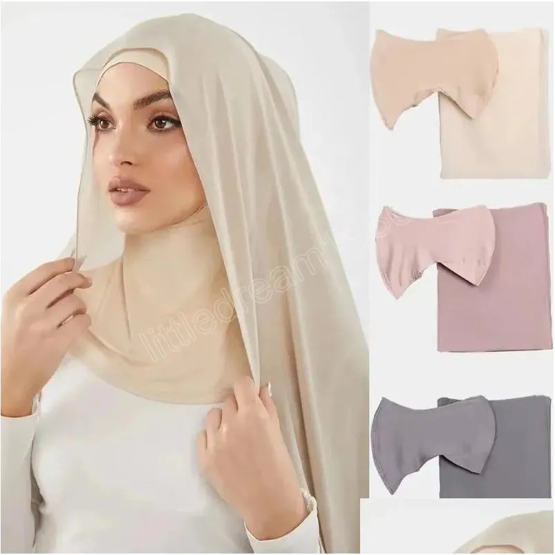 Hijabs Instant Chiffon Hijab Muslim Schal Innenstirnband Frauen Cap Bonnet Langer Schal mit Jersey Untertuch Hals Er Headwraps Drop Del Dhvil