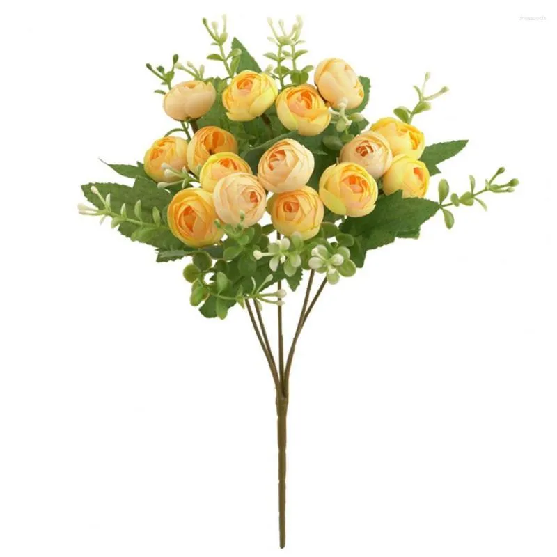 Decoratieve Bloemen Kunstmatige Pioen Groene Bladeren Camellia Vervagen Nooit Po Prop Bruidsboeket Bloem