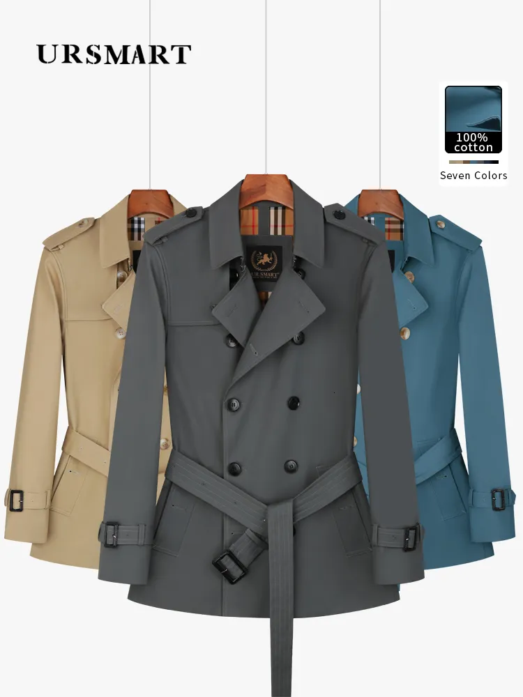 Casacos de Trench Masculinos Algodão Curto Trench Coat para Homens Moda Britânica Dupla Breasted Khaki Cor Espessada Jaqueta Pura Algodão 230831