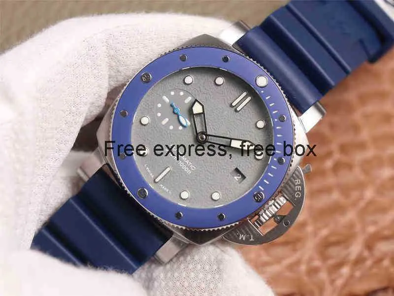 AAAAA VSVSF 42 -мм PAM959 TOP Automatic Moders Mens Watch Blue Ceramic Bezel Grey Dial Rubber Edition Luxury Men Watch 959