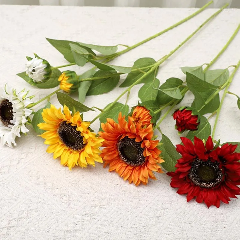 Fiori decorativi Ramo di girasoli artificiali per la casa Giardino Decorazioni per matrimoni Centrotavola Real Touch Silk Bride Holding