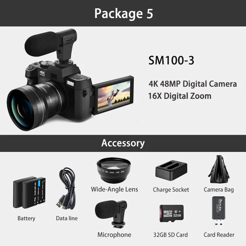 Cámara digital de vídeo 1080P 16x zoom digital de cámara de vídeo cámara  digital profesional con pantalla de 3 pulgadas con lente gran angular