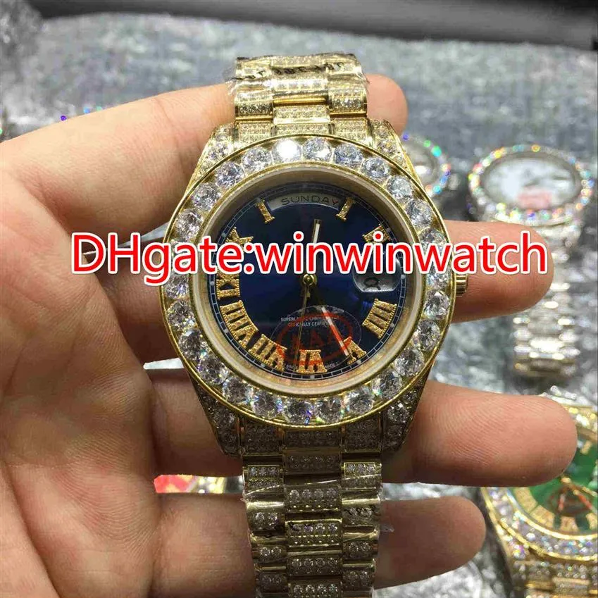 Relógio de pulso enorme com moldura de diamantes 43MM rappers de hip hop totalmente gelado caixa de ouro relógios automáticos 263s