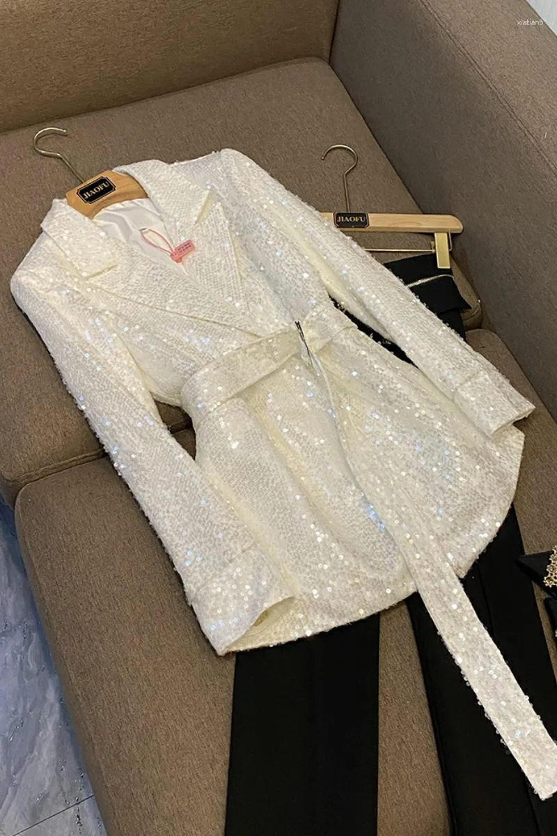 Costumes pour femmes High Street All-over paillettes brillantes conçu dame vêtements d'extérieur manteau femmes à manches longues mode Blazer avec ceinture