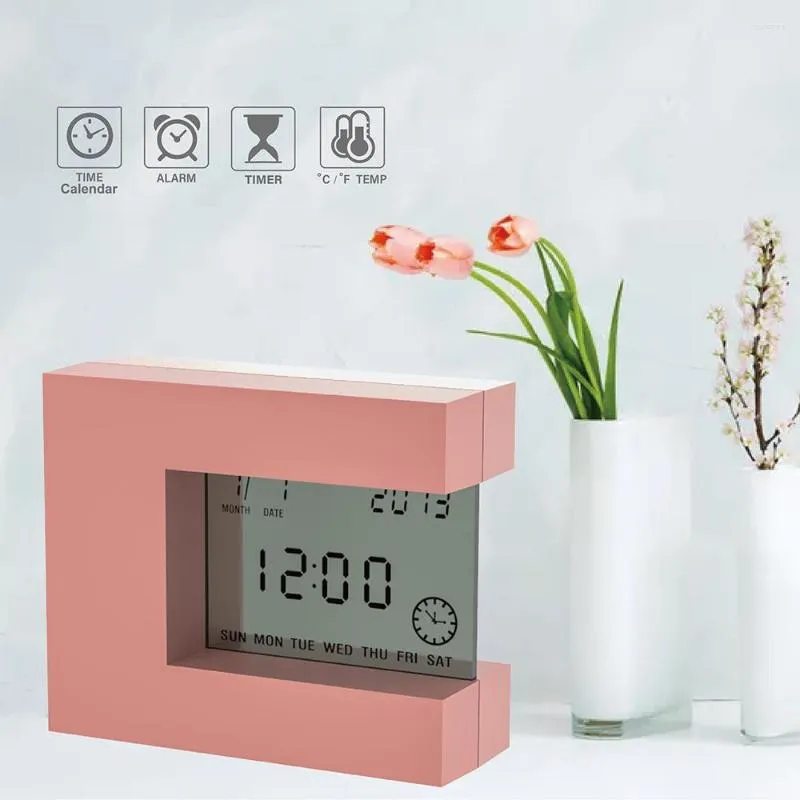 Table Clocks Digital Desk Calendar Alarm Clock With Indoor & Countdown Timer Electronic Square Bedside Watch Modern Design