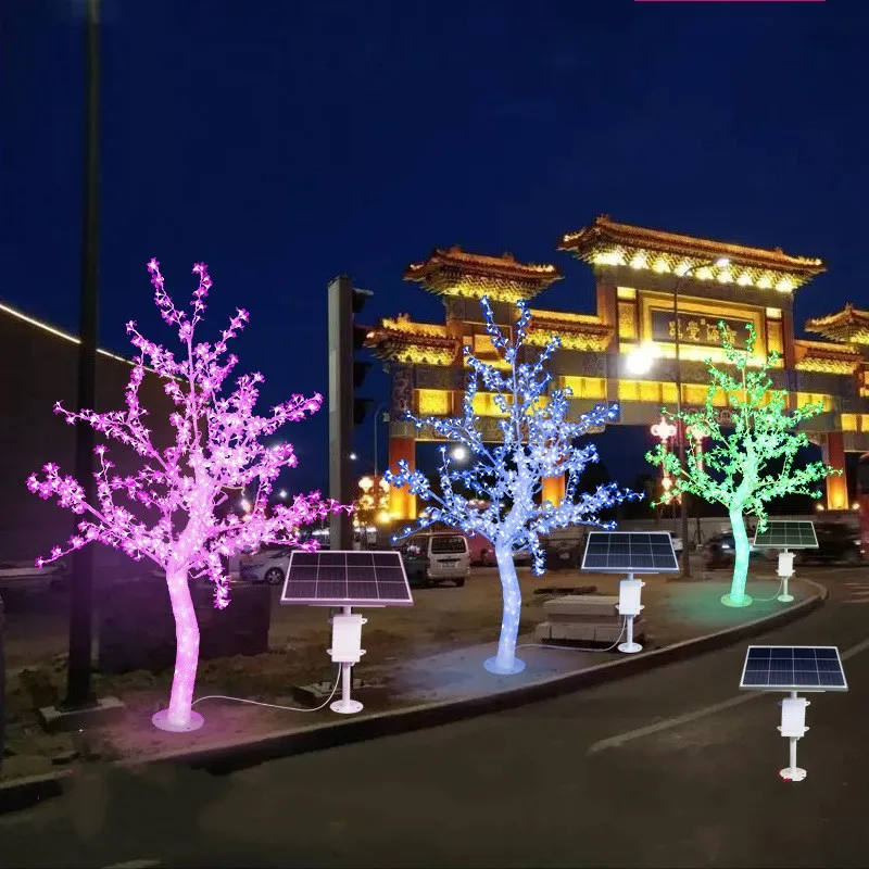 Lumières d'arbre lumineuses led en cristal, goutte de colle, simulation de cerise Bauhinia, lumières solaires d'arbre, lumières de paysage