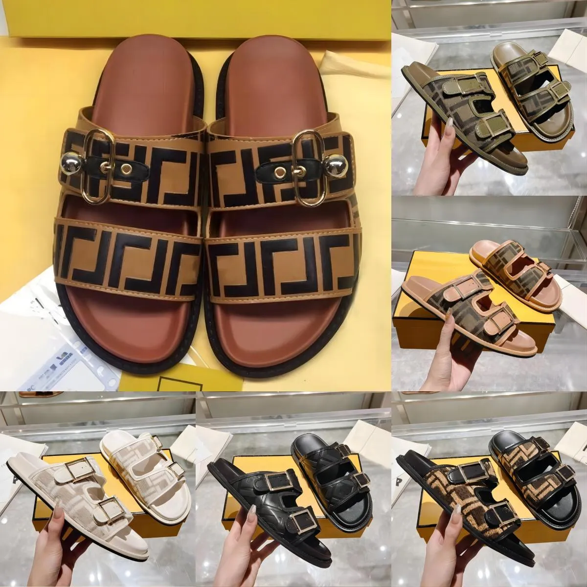 Designer känner sandaler kvinnor sandal män grafy tofflor tofflor explosion f glider mönster tyg toffel lyx läder flip flops remmar spänne sandal