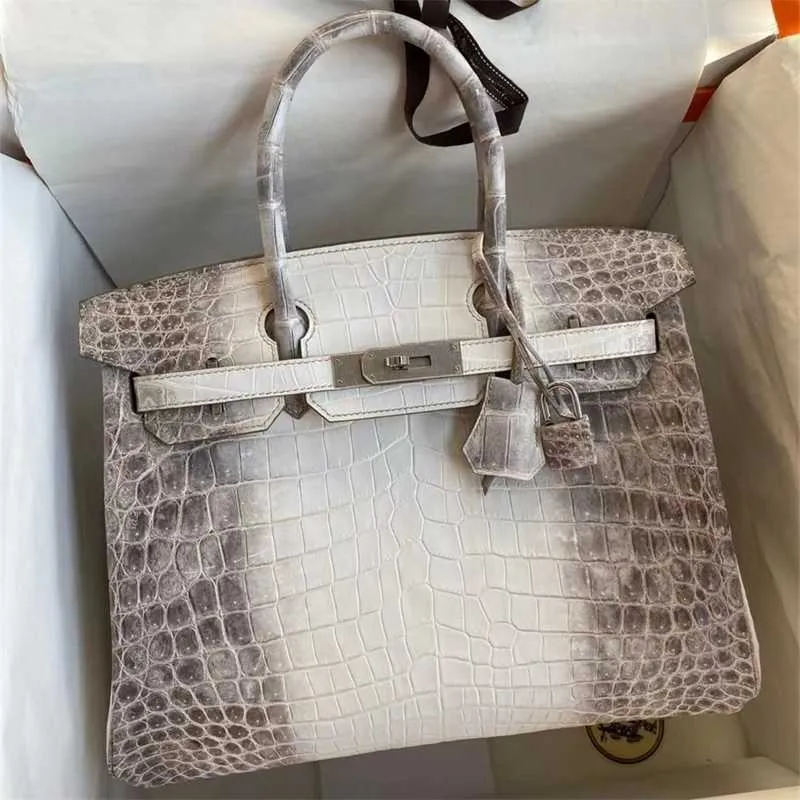 Handsewn Designer Handbag Honey Wax Thread Himalayan Crocodile Skin Handheld Ladies Business Dinner Women's Bag Simple and Magnificent